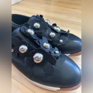 Miista: Blanche Black Floral Embellished Flats - Size 40 (US 9)